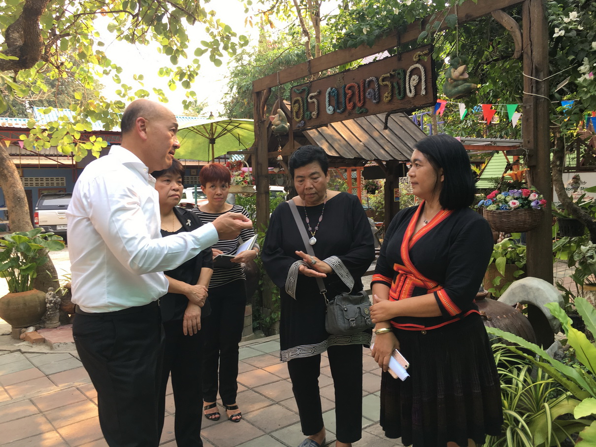 Thiraphong Chansiri, Thai Union’s CEO, visits a pottery community at Don Kai Dee village, where Benjarong is crafted, in Samut Sakhon.